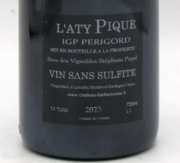 IGP du Perigord sans Sulfites Ajoutés l'Atypique Vignobles Puyol 2023