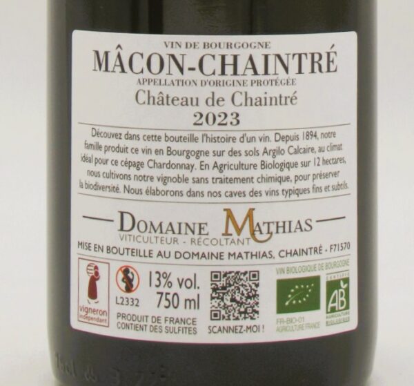 Macon Chaintre Bio Blanc Chateau de Chaintre Domaine Mathias 2023
