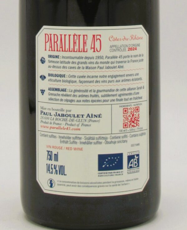 Cotes du Rhone Rouge Bio 45eme Parallèle Paul Jaboulet 2024