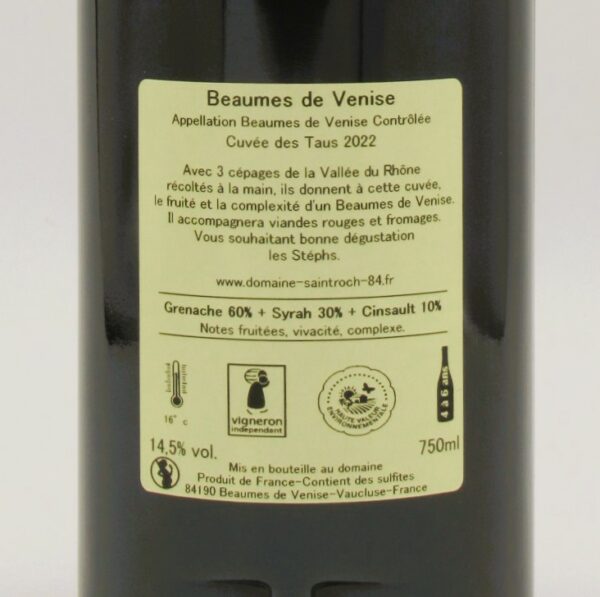 Beaumes de Venise rouge Cuvée Des Taus Domaine Saint Roch 2022