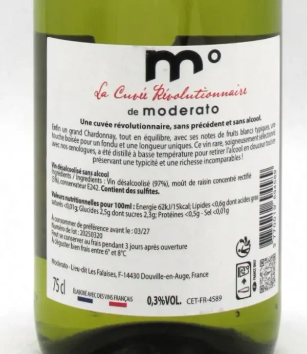 Vin Sans Alcool Blanc Chardonnay Cuvée Révolutionnaire de Moderato