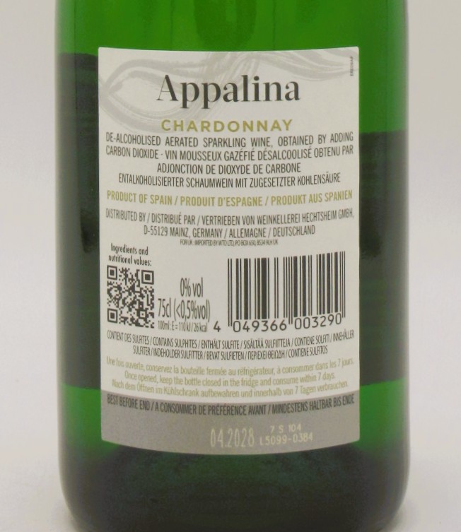Vin Sans Alcool Appalina Chardonnay Effervescent
